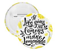 Yellow Lemon Slices If Life Gives You Lemons Make Lemonade 1 PC Round Tinplate Badge, Badge Lapel Tie Pin, Lightweight Button Badge for Women Men Office Worker Teacher Student Decor