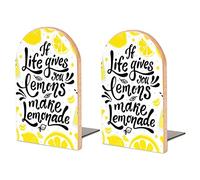Yellow Lemon Slices If Life Gives You Lemons Make Lemonade Book Shelf Holder, Bookends Book Stand for School Home Office Desks Library Books Movies DVDs Files Magazines M