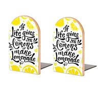 Yellow Lemon Slices If Life Gives You Lemons Make Lemonade Book Shelf Holder, Bookends Book Stand for School Home Office Desks Library Books Movies DVDs Files Magazines S