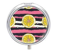 Yellow Lemon Slices Pill Box Round Portable Small Pill Case Waterproof Travel Pill Box Organizer for Pocket Purse and Daily Convenience