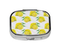 (Yellow Lemon) Square Pill Box with 2 Compartment Small Pill Organizer Portable Pill Case Vitamin Containers, Travel Essentials 5.5x4x1.8 cm