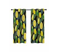 Yellow Lemons Blackout Curtains for Bedroom Living Room, Green Leaf Black Background Summer Fruit 54 In Long Thermal Insulated Room Darkening Drapes Grommet Window Treatments, 42 x 54 In