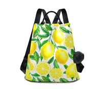 Yellow Lemons Green Fashion Women Backpack, Anti Theft Travel Daypack, Printed Design, Multiple Pockets
