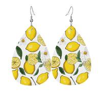 (Yellow Lemons) Lightweight Leather Earrings For Women Elegant Dangle Drop Earrings For Casual Party Everyday Wear