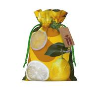 Yellow Lemons Printed Christmas Drawstring Gift Bags-Xmas Wrapping Bags,Candy Bag,For Holiday Party Decorations,Wedding Party Supplies S Green Christmas Ribbon