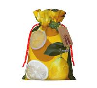 Yellow Lemons Printed Christmas Drawstring Gift Bags-Xmas Wrapping Bags,Candy Bag,For Holiday Party Decorations,Wedding Party Supplies S Red Christmas Ribbon
