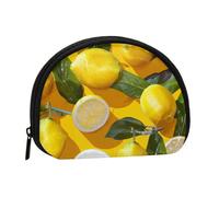 Yellow Lemons Printed Mini Coin Pouch, Shell Shape Zip Around Wallet, Small Zipper Pouch for Cash, Cards, Keys, Lipstick, Storage Pouch, Travel Organizer