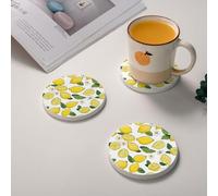 Yellow Lemons Round Diatomaceous Earth Coaster, Natural And Environmentally Friendly, Moisture Absorbing And Moisture-Proof