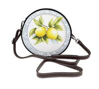 Yellow Lemons Vintage Fruit Women Round Crossbody Bags Leather Sling Bag Purse