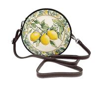 Yellow Lemons Vintage Women Round Crossbody Bags Leather Sling Bag Purse