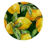 Yellow Lemons with Leaves Round Mouse Pad, Mousepad with Non-Slip Rubber Base, Computer Gaming Pads for Wireless Mouse, Easy Gliding