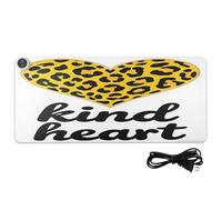 Yellow Leopard Kind Heart Heated PU Mouse Pad 31.5 x 13 in Winter Warmer Computer Pad for Large Desk Writing Work