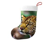 Yellow leopard print Christmas Stocking 17.7", Festive Hanging Sock for Fireplace Mantel, Holiday Decorations