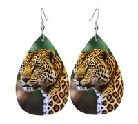 Yellow leopard print Printed Dangle Leather Earrings, Reversible Statement Jewelry with Silver Plated Hooks