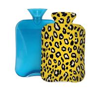 Yellow Leopard Skin Print Hot Water Bottle with Cover, 2L PVC Hot Water Bag with Soft Cover, Reusable Heating Pad for Pain Relief Warm Hands Waist Abdomen Feet & Bed