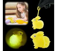 Yellow Light-Up Bunny Rabbit Toy, Stretchable Puffer Stress Relief Toy for Boys & Girls - Soft Squeezable Easter Basket Stuffer & Party Favor - Fun Glow in the Dark Toy - 9cm