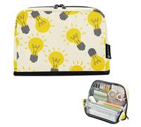 Yellow Lightbulbs Glowing Rays Big Pencil Pouch Zipper Pencils Case Storage Pencil Bags Classroom Pen Bag Boys Prints Kids Back to School Supplies Organizer