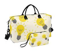 Yellow Lightbulbs Glowing Rays Travel Bag Duffel & Toiletry Pouch Set of 2, Flower Womens Garment Duffle Bag Traveling Bags Overnight