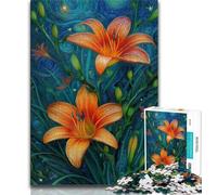Yellow Lilies in The Night Sky 1000 Piece Jigsaw Puzzle for Adults Teens,Challenging Game Gifts for Is Ideal As A Gift for The Whole Family 38x26cm