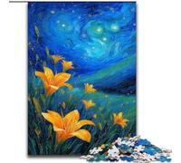 Yellow Lilies in The Night Sky Jigsaw Puzzles 1000 Pieces for Adults Teens, Challenging Game Toys Every Piece Is Unique - Challenging Family Fun Game (50x75cm)