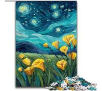 Yellow Lilies in The Night Sky Jigsaw Puzzles for Adults, Decompressing Intellectual Educational Toy Educational Game for Birthday, Chrismas (26x38cm)