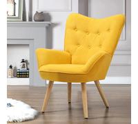 Yellow Linen Armchair Modern Urban Style Accent Chair with Wooden Legs