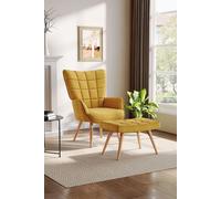 Yellow Linen Tufted Armchair with Footstool H&O Direct Yellow One Size