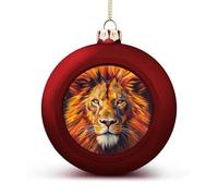 Yellow Lion Head Christmas Ball Ornaments - Red Shatterproof Plastic Vintage Rustic Xmas Tree Decorations Pendant for Family Holiday Wedding Party Xmas Hanging Decoration