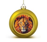 Yellow Lion Head Christmas Ball Ornaments - Shatterproof Plastic Vintage Rustic Xmas Tree Decorations Pendant for Family Holiday Wedding Party Xmas Hanging Decoration