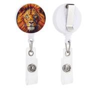 Yellow Lion Head Retractable Badge Reel - Personalized ID Name Badge Holder with Lanyard Cute Badges Reel Holder Round Nurse Doctor Name Tag Badges Clip for Work