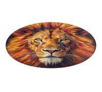 Yellow Lion Head Round Area Rug Non Slip Backing Doormat Water Absorbent Plush Throw Low-Pile Non-Slip Floor Mat Carpet for Living Room Bedroom Entryway Nursery Room 80 * 80cm