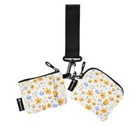 Yellow Little Fresh Flower Bloom Women's Dual Wallets Busniess Card Cases Compact Size Wristlet Wallet Key Holder with Wristle Strap for Work Travel 2 Pcs, yellow little fresh flower bloom, One Size,