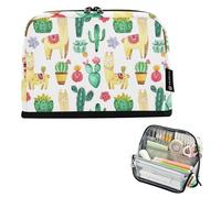 Yellow Llamas Plants Cactus Storage Pencil Bags Zipper Pencil Pouch Large Pencils Case Cute Pen Pouch for Girls Funny Kids Stationery Back to School Supply