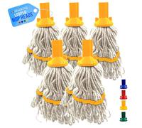 Yellow Looped Cotton Mop Heads with Absorbent Yarn, Self-Threading Floor Mop Heads for Hard Floors - Tiles, Wood, Laminate - Color-Coded Commercial Cleaning - Pack of 5
