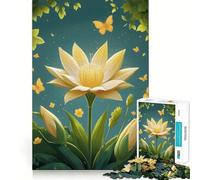 Yellow Lotus Flower And Butterflies Jigsaw Puzzle1000 Pieces Thinking Skill Game Seamless Fit Precise Pieces Family Fun Night Activity (38x52cm)