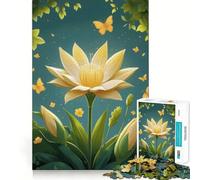 Yellow Lotus Flower And Butterflies Jigsaw Puzzles 1000 Mind Skill Play Premium Laser Cut Quality Quiet Time Mind Exercise at Home (50x75cm)