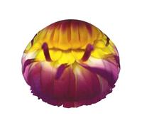 Yellow Lotus Flower Double Layer Waterproof Shower Cap, Extra Large Soft Elastic Band, Reusable Bath Cap For Women Men,Full Print Design