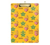 Yellow Love Heart Star Acrylic Clipboard School Supply for Workspace Size 9 x 12