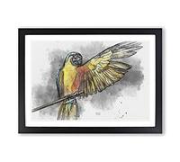 Yellow Macaw Parrot in Abstract Framed Print | A2 Black Framed Wall Art | Ready to Hang | Abstract Animal Picture | Living Room Bedroom Lounge Office