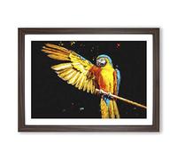 Yellow Macaw Parrot Painting Framed Print | A2 Walnut Framed Wall Art | Ready to Hang | Modern Animal Picture | Living Room Bedroom Lounge Office