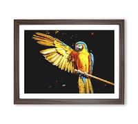 Yellow Macaw Parrot Painting Modern Art Framed Print | A2 Walnut Framed Wall Art | Ready to Hang | Modern Animal Picture | Living Room Bedroom Lounge Office