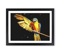 Yellow Macaw Parrot Painting Modern Art Framed Print | A4 Black Framed Wall Art | Ready to Hang | Modern Animal Picture | Living Room Bedroom Lounge Office