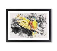 Yellow Macaw Parrot Watercolour Framed Print | A2 Black Framed Wall Art | Ready to Hang | Modern Animal Picture | Living Room Bedroom Lounge Office