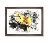 Yellow Macaw Parrot Watercolour Modern Framed Print | A4 Walnut Framed Wall Art | Ready to Hang | Modern Animal Picture | Living Room Bedroom Lounge Office