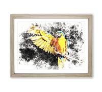 Yellow Macaw Parrot Watercolour Modern Framed Wall Art Print, Ready to Hang Picture for Living Room Bedroom Home Office Décor, Oak A4 (34 x 25 cm)