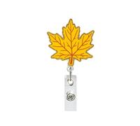 Yellow Maple Leaf Badge Reel, Fall Thanksgiving Funny Badge Holder