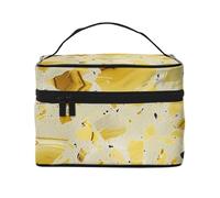 Yellow Marble Print Travel Makeup Bag - Large Capacity Lightweight Cosmetic Organizer with Handle & Zipper Closure, Large Capacity Toiletry Bags, Holiday Essentials for Women