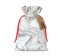 yellow marble Printed Christmas Drawstring Bags with Red Ribbon - Reusable Burlap Drawstring Gift Pouches, M