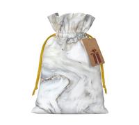 yellow marble Printed Christmas Drawstring Bags with Yellow Christmas Ribbon - Reusable Burlap Drawstring Gift Pouches, M