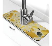 yellow marble Printed Diatomite Kitchen Faucet Mat, Water Absorbent Sink Splash Guard, Quick Drying Faucet Pad , Non-Slip Sink Accessories for Kitchen Bathroom Counter (15" X 5.5" )